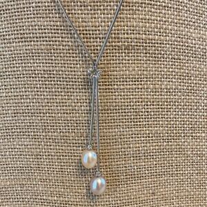 Pink & Mauve Pearls on 925 Silver Lariat Chain